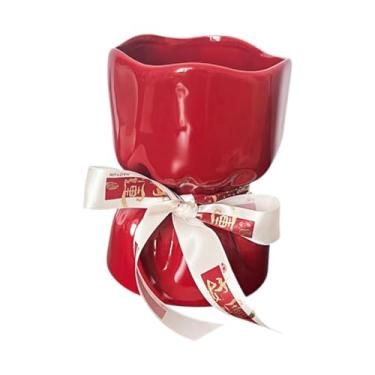 Imagem de WeiLaiKeQi Vaso de cerâmica decorativo peça central mesa decoração recipiente planta arranjo flor para festival sala estudo prateleira, Vermelho