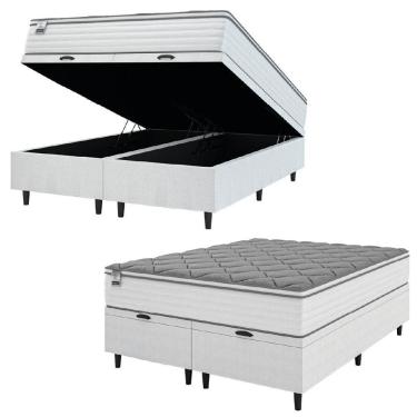 Imagem de Cama Box Baú Casal King Colchão Molas Com Pillow Max Force Suede Branco/cinza Inducol