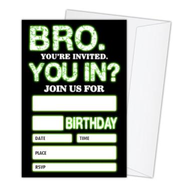 Imagem de BSIKAIK 20 Bro You're Invited Boys Convites de Festa de Aniversário com Envelopes Luz Neon Convites Convites Glow Convites para Adolescentes Meninos, Convites de Festa de Aniversário para Meninos