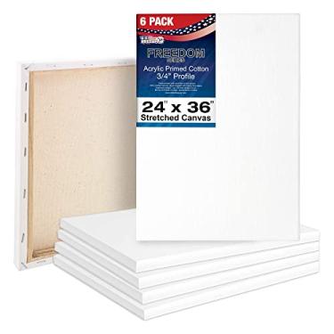 Imagem de Pacote com 6 unidades de tela esticada de 61 x 91 cm da U.S. Art Supply – Pacote profissional de 6 unidades em branco e branco de 1,9 cm, perfil, pesado, sem ácido gasso, pacote para pintura a granel – Colagem de acrílico, tinta a óleo, 6-pack, 24" x 36" - Pack of 6, 6