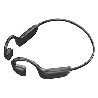 Imagem de HHWKSJ Fone de ouvido de estéreo de condução óssea sem fio fone de ouvido aberta, fones de ouvido à prova de suor para corrida, ciclismo e esportes, leve 24G, IP66 Impermeável com microfone