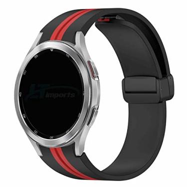 Imagem de Pulseira Listrada Fecho Magnetico LTIMPORTS, compativel com Galaxy Watch 6 - Galaxy Watch 5 - Galaxy Watch 4 (Preto/Vermelho, Fecho PRATA)