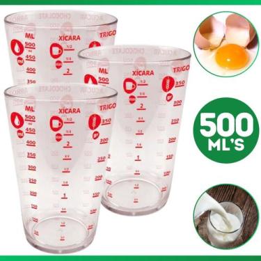 Imagem de Kit 3 Copo Medidor Dosador Graduado Plástico 500 Ml Para Receitas - Un
