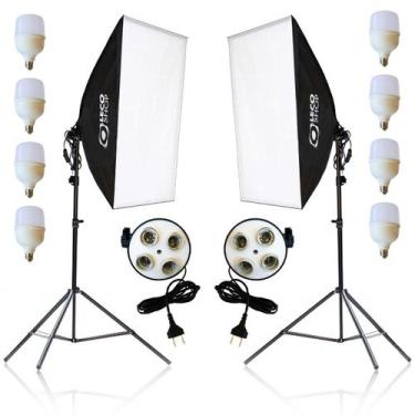 Imagem de Kit 2 SoftBox Quadruplo 50 X 70  2 Tripés 2m  8 Lâmpadas LED Super Bul