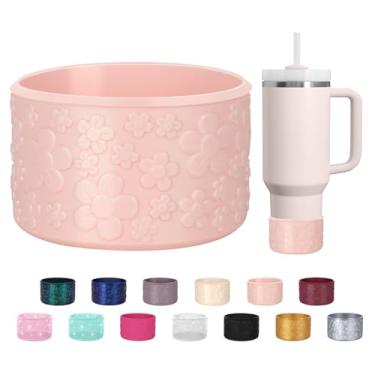 Imagem de ZXFYE Bota de silicone com flor gradiente, compatível com Stanley Quencher Adventure 1,134 g 850 g e copo IceFlow de 590 ml, 850 g, capa protetora para copo camaleão, capa inferior para Hydroflask 350