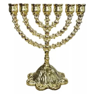 Imagem de Menora Candelabro Castiçal Dourado Quadrado 17cm Para Decoração