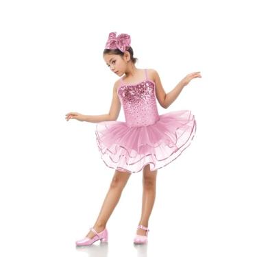 Imagem de Enchanta Olivia Fantasia feminina collant de lantejoulas, collant de balé, tutu, bailarina, fantasia de dança para crianças, rosa, PP
