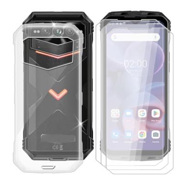 Imagem de Capa para Doogee V Max Pro (6,5 polegadas) + protetor de tela (pacote com 3), capa à prova de choque, capa transparente antiarranhões + película de vidro temperado com dureza 9H - transparente