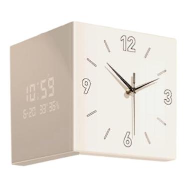 Imagem de Relógio de parede moderno de dupla face com clock de parede claro quadrado para o escritório da sala de aula da cozinha, Creme