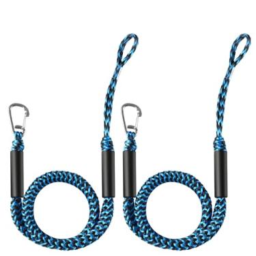 Imagem de 2 peças de linhas de doca elástica para barco, corda de amarração de 1,4 m para ancoragem se estende até 1,8 m, linha de amarração acessórios de barco cordas de ancoragem laços de doca PWC para barcos