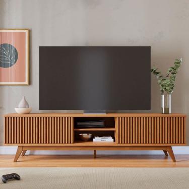 Imagem de Rack para TV 75 Polegadas Fortaleza 4 Portas 1 Prateleira Ripado Freijó - Colibri