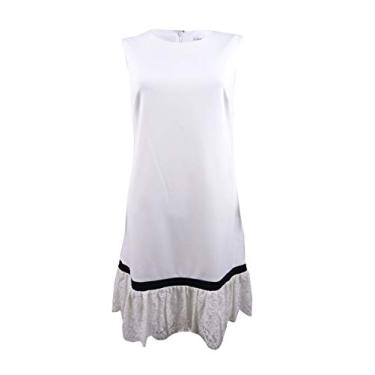 Imagem de Calvin Klein Vestido feminino sem mangas com bainha de renda, Branco/preto, 42