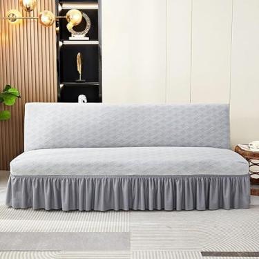 Imagem de Capa de futon sem braços com saia de babados, sofá-cama futon altamente elástica(Gray,Large (190-210cm))