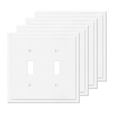 Imagem de 2-Gang Modern Edge Decorativa Placa de Parede Interruptor Tomada Dupla Alternância Elétrica para Interruptores de Luz, Interruptor Inteligente, GFCI, Dimmers, Receptáculo, Tomada USB (Pacote com 4, Alternador Duplo)