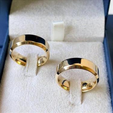 Imagem de Par de Alianças de Casamento Chanfrada 7mm em Ouro Amarelo 18k 26g - s