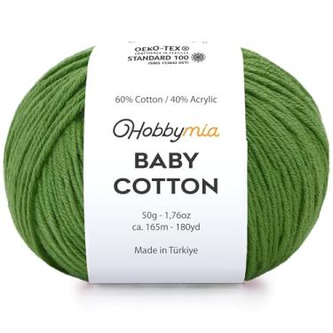 Imagem de HobbyMia Fio de algodão para bebês para crochê - 50 g / 180 m - (2) fio fino, peso esportivo - fio Amigurumi macio para linha de crochê - 60% algodão e 40% acrílico (verde pinho, 1 bola)