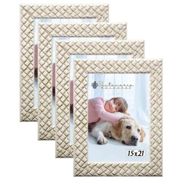 Imagem de Kit 4 Molduras Porta Retrato 15x21 3cm Relevo Bege - Santamaria Moldur