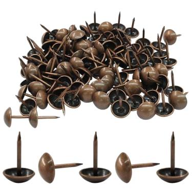 Imagem de Moicstiy 100 peças de tachas de estofamento de 7/40.6 cm, tachas de metal antigo, pregos decorativos de cobre vermelho para móveis para sofá, pinos DIY (11 x 17 mm)