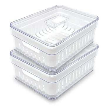 Imagem de Organizador de Geladeira Armario Cozinha 1.9 Litros Acrilico Frutas Legumes e Vegetais (Kit2, Cesto)