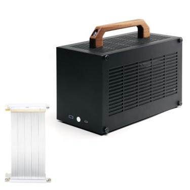 Imagem de SGPC K49-BL Capa preta Mini ITX/cabo de madeira/cabo Riser Gen 4/fator de forma pequeno de 8,3L, suporta GPU de até 300 mm, cooler de CPU de até 69 mm, USB 3.0 e E/S frontal tipo C (K49BL e cabo riser