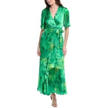 Imagem de Taylor Dresses Vestido longo feminino com manga esvoaçante gola V com babados, Verde primavera, 46
