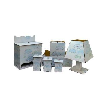 Imagem de Kit Higiene Bebê com Abajur 7 Peças em Madeira Mdf Adesivado - ATACADÃ