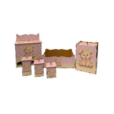 Imagem de Kit Higiene Bebê 6 Peças em Madeira Mdf Adesivado - ATACADÃO DO ARTESA