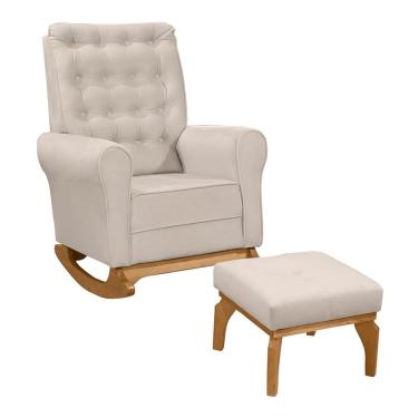 Imagem de Poltrona de Amamentação e Descanso Paris com Base Balanço e Puff Veludo Bege - Desk Design
