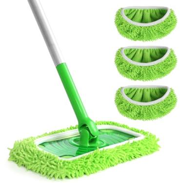 Imagem de Almofadas de esfregão reutilizáveis 100% de lã coral compatíveis com Swiffer Sweeper, capa de esfregão plana úmida e seca, pacote com 3 almofadas laváveis para limpeza de superfícies e pisos de