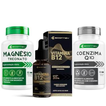 Imagem de Kit Coenzima Q10 + B12 Metilcobalamina 414% VD Gotas + Magnesio Treonato - Ecomev