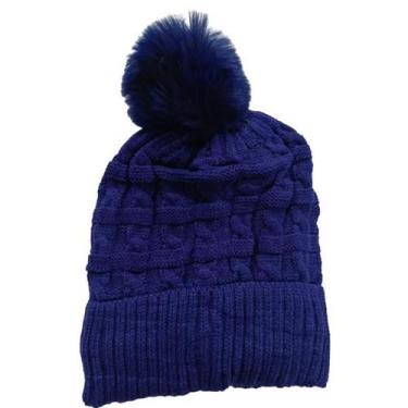 Imagem de Touca Tricô de Lã com Pompom Adulto Gorro Inverno Forrada - MZ5123, Az