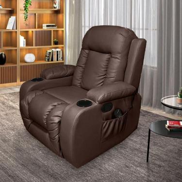 Imagem de Poltrona Do Papai Reclinável Austin Massagem E Aquecimento Giratório Balanço 2 Porta Copos Pu Marrom