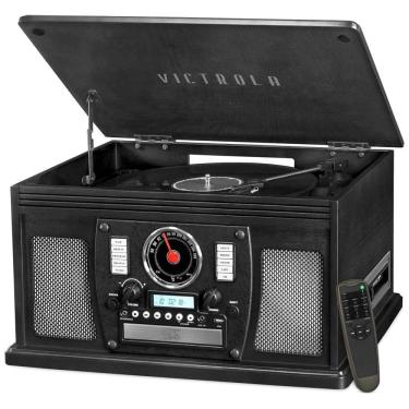 Imagem de Vitrola Toca Discos Retrô Central Multimídia Alto falantes Estéreos Integrados, 110v, VICTROLA VTA 600B BLK, Preto