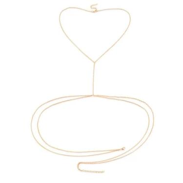 Imagem de Correntes de corpo sexy douradas para mulheres, corrente de barriga, corrente de cintura dourada, corrente para o corpo, cruzada, biquíni, sutiã de biquíni, corrente corporal, verão, praia, mulheres
