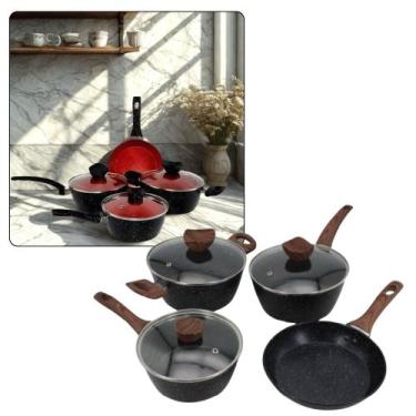 Imagem de Conjunto de Panelas Antiaderente com Tampa de Vidro  4 Peças  Fundo Tr