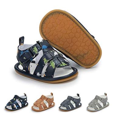 Imagem de Save Beautiful Summer Sandálias infantis para meninos com sola macia antiderrapante sapatos para primeiros passos, A/Azul escuro com sola de borracha, 12-18 Months Toddler