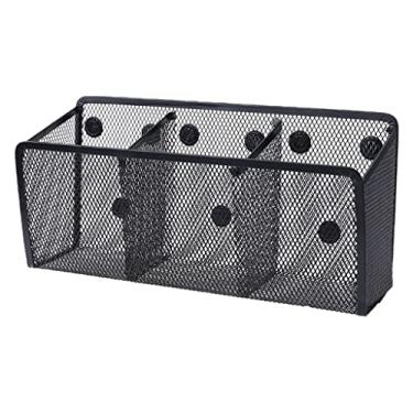 Imagem de Caixa magnética de armazenamento de cesta de arame suporte de lápis de giz para quadro negro (cor: preto, tamanho: grade 2) (grade preta 3)