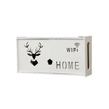 Imagem de JOEUQK Caixa oculta de roteador WiFi decorativa multimídia decorativa prateleira de parede perfeita para leitor de DVD, TV Box, controles remotos, B48 x 11,5 x 28 cm