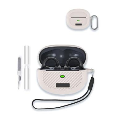 Imagem de Capa para fones de ouvido abertos Baseus Bowie MC1, design mais ajustado e espesso, capa protetora de silicone macio, portátil, resistente a arranhões, com kit de limpeza, mosquetão e cordão, branco