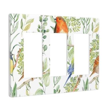 Imagem de Green Spring Nature Bird Olive Leaf 3 Gang Triple Rocker/Decorator Light Switch Wall Plate Cover Decorative GFCI Electrical Faceplate Switchplate Dimmer
