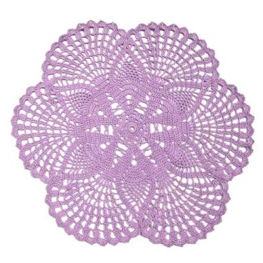 Imagem de BOMHCS Doily de renda de crochê feito à mão 38,1 cm a 43,2 cm redondo 6 pétalas flores jogo americano porta-copos porta-copos vintage Doilies Vasos tapetes (1, roxo claro)