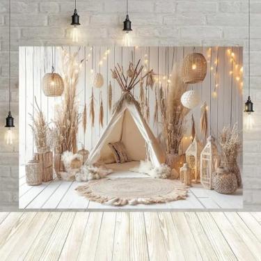 Imagem de Fundo para foto de barraca boho, grama dos pampas, crianças, decoração de festa de aniversário para chá de panela, pano de fundo de festa de aniversário, chá de bebê, adulto, aniversário, casamento