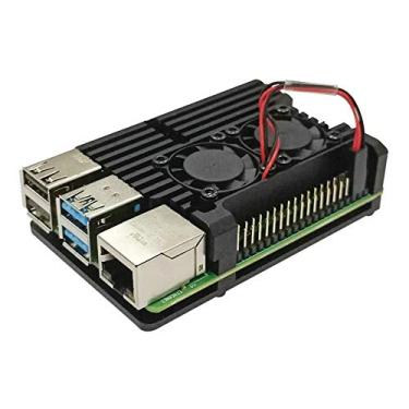 Imagem de Capa de alumínio Raspberry Pi 4 modelo B com ventilador duplo de arrefecimento caixa preta para RPI 4B, With Dual fan