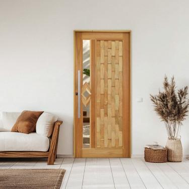 Imagem de Porta Couro em Pé Losango Batente 14 Puxador Barra Chata 60 CM 102 X 210 Direito Rodam Natural