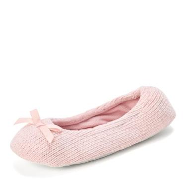 Imagem de Dearfoams Sapatilha feminina Layla bailarina com sola de camurça, Rosa empoeirado, Large