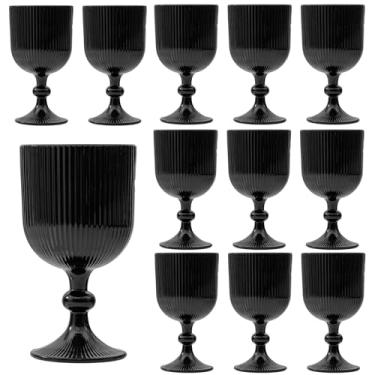 Imagem de 12 peças de taças de vinho vintage pretas, taças de água de vidro colorido de 325 ml, padrão exclusivo em relevo, vidro de haste alta transparente, para festa de casamento, bar de vidro, conjunto de