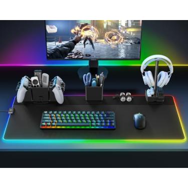 Imagem de KDD Mouse pad grande para jogos com conjunto organizador magnético - Modos de luz touch control mesa teclado computador tapete - 90 x 43 cm tapete macio com base de borracha antiderrapante para