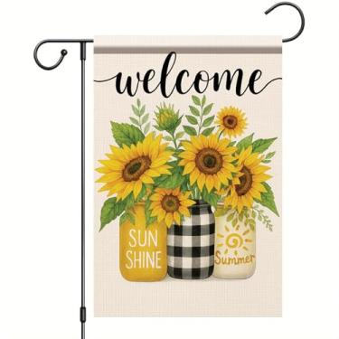 Imagem de Starlit Patio Bandeira de jardim de boas-vindas primavera verão girassol floral quintal 30 x 45 cm decoração externa dupla face para varanda gramado pátio entrada rústica casa de fazenda sazonal casa