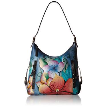 Imagem de Anna by Anuschka Bolsa de ombro feminina grande de couro legítimo | Arte original pintada à mão, Floral meia-noite, One Size