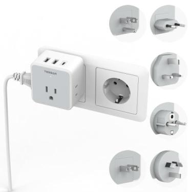 Imagem de Adaptador de viagem TESSAN Universal 6 em 1 com 3 tomadas USB e 3 AC